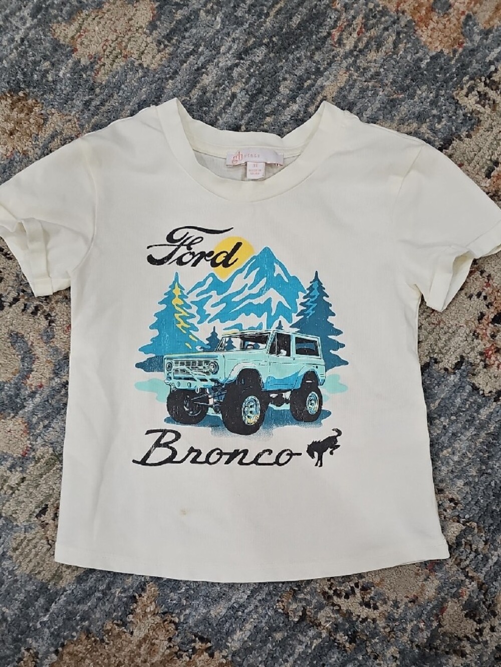 GB girls Cream Ford Bronco Graphic Tee with Blue Print - Picture 4 of 4